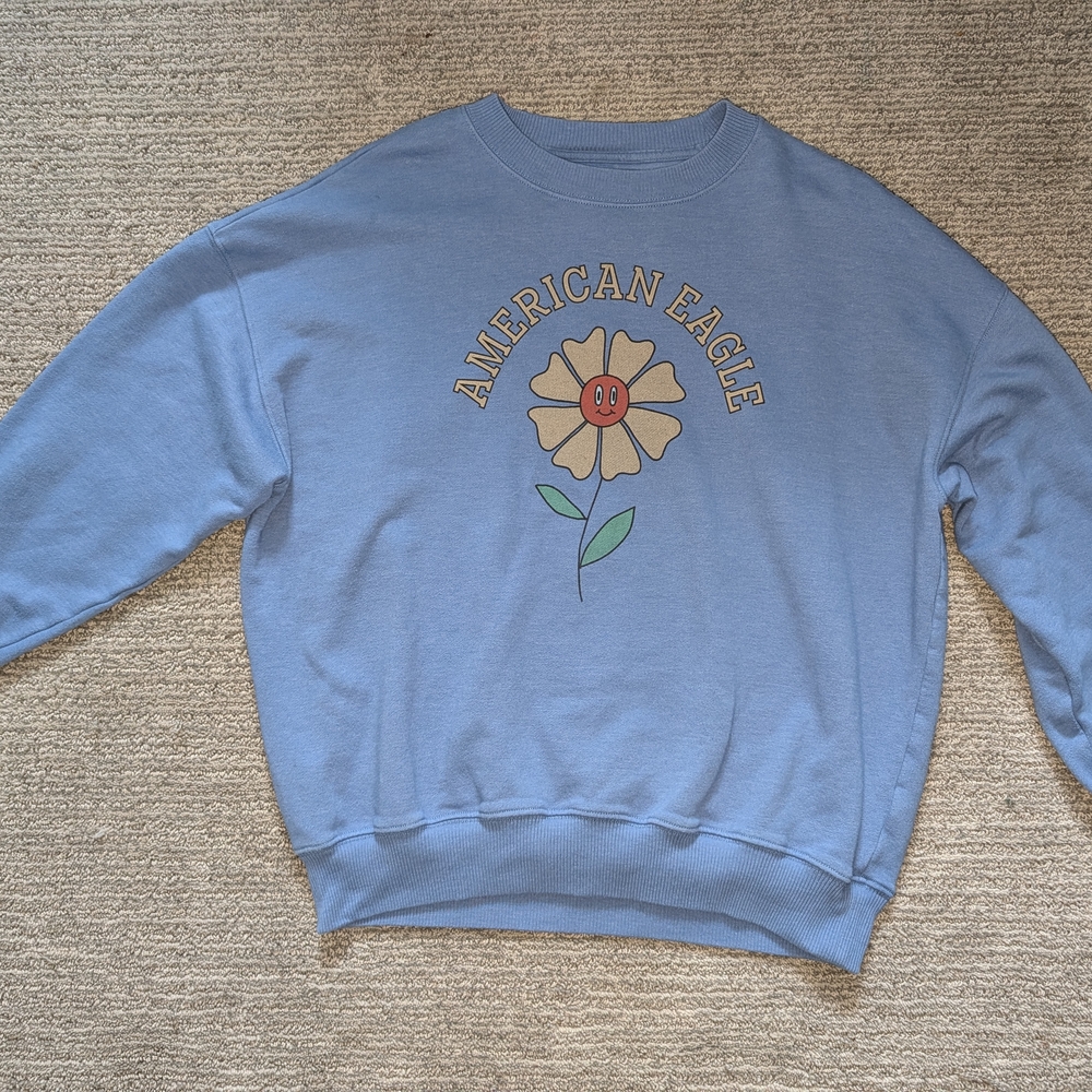 American Eagle Outfitters Blue Sweatshirt with Floral Design